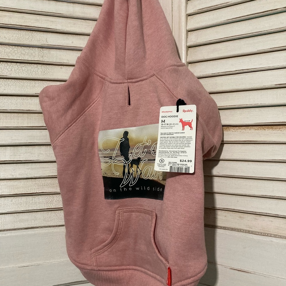 Reddy pink medium dog hoodie!